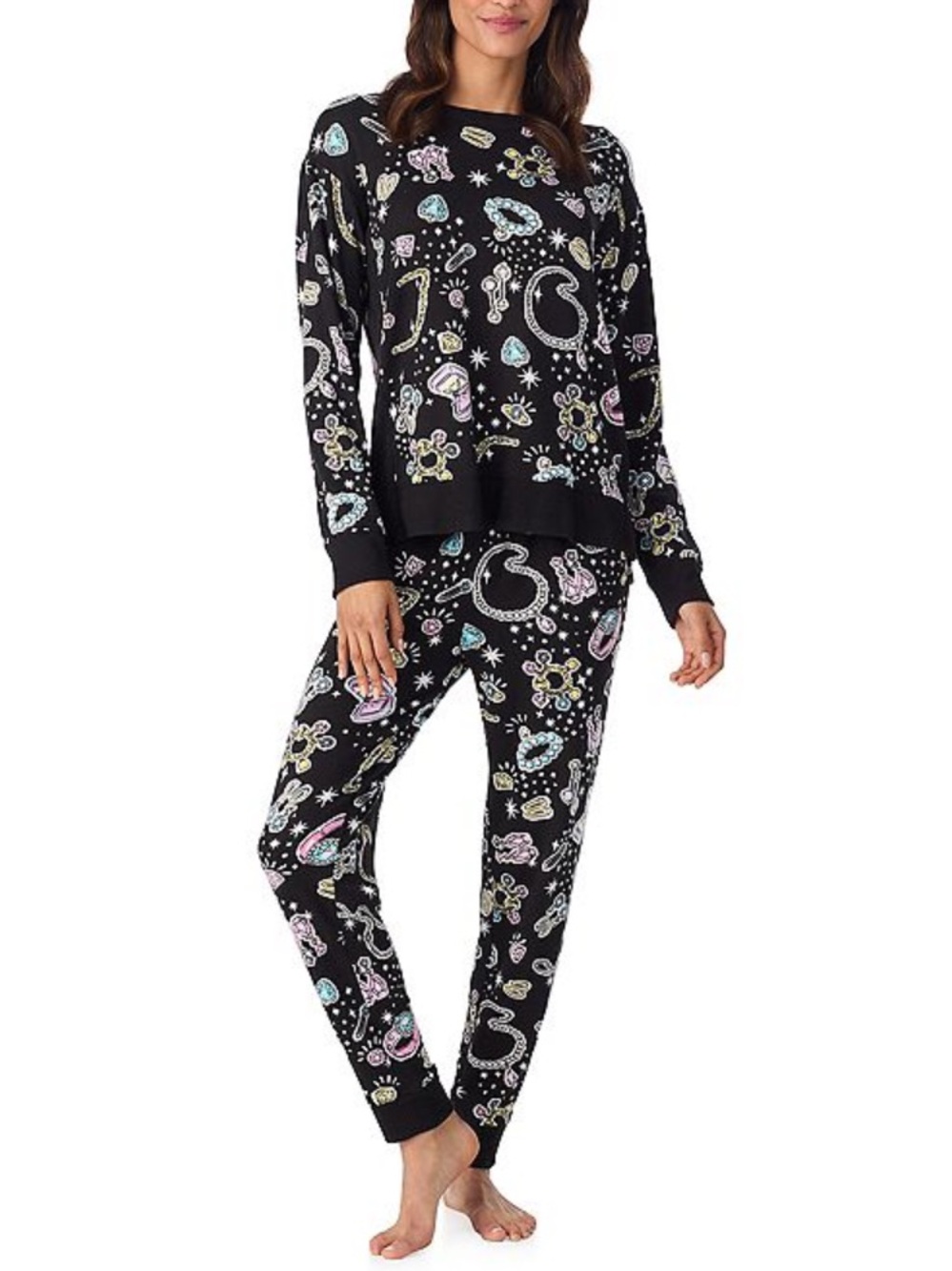 Cuddl Duds Sweater Knit Pajama Set NEW Long Sleeve Pants XXL Black Diamond Jewel